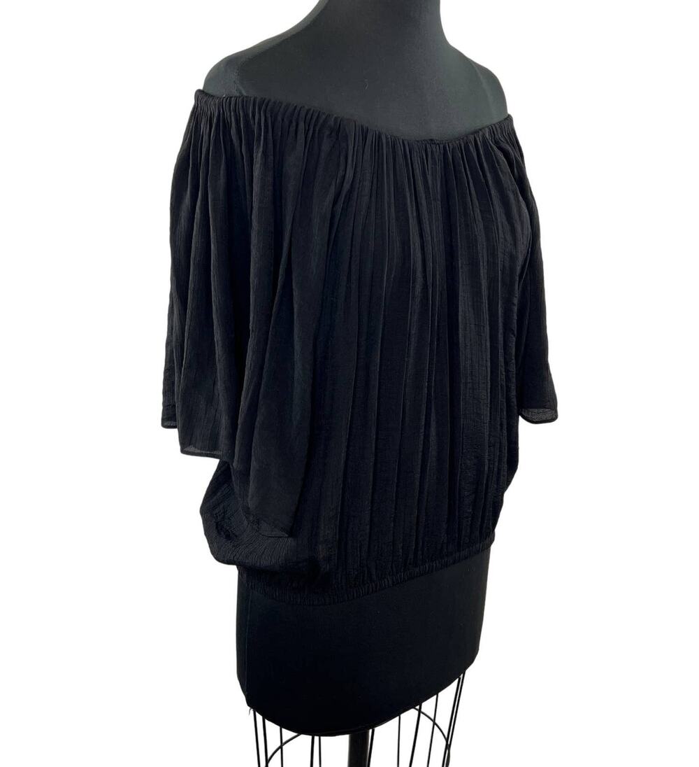 T-Bags Los Angeles Black Stretch Tencel Off-Shoulder Blouse Pleated Top Dolman S